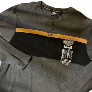 Men’s 2XL Harley Davidson Long Sleeve Henley Gray Embroidered Milwaukee, Wis.
